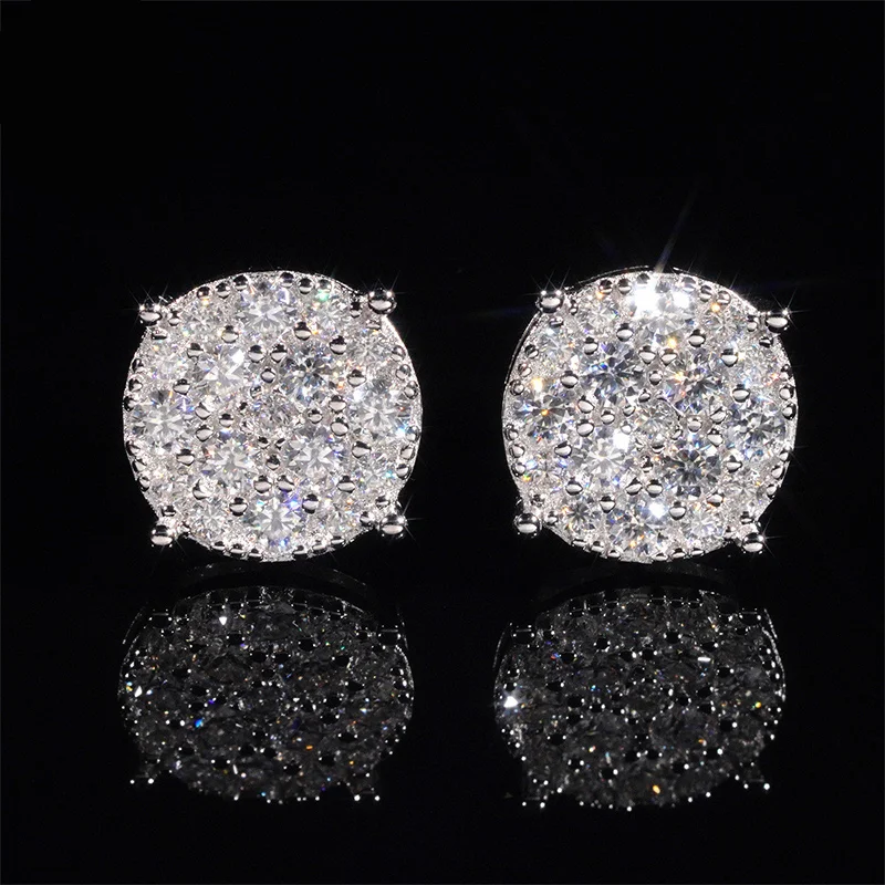 925 Silver & VVS1 Moissanite Round Cut Full Paved Stud Earrings