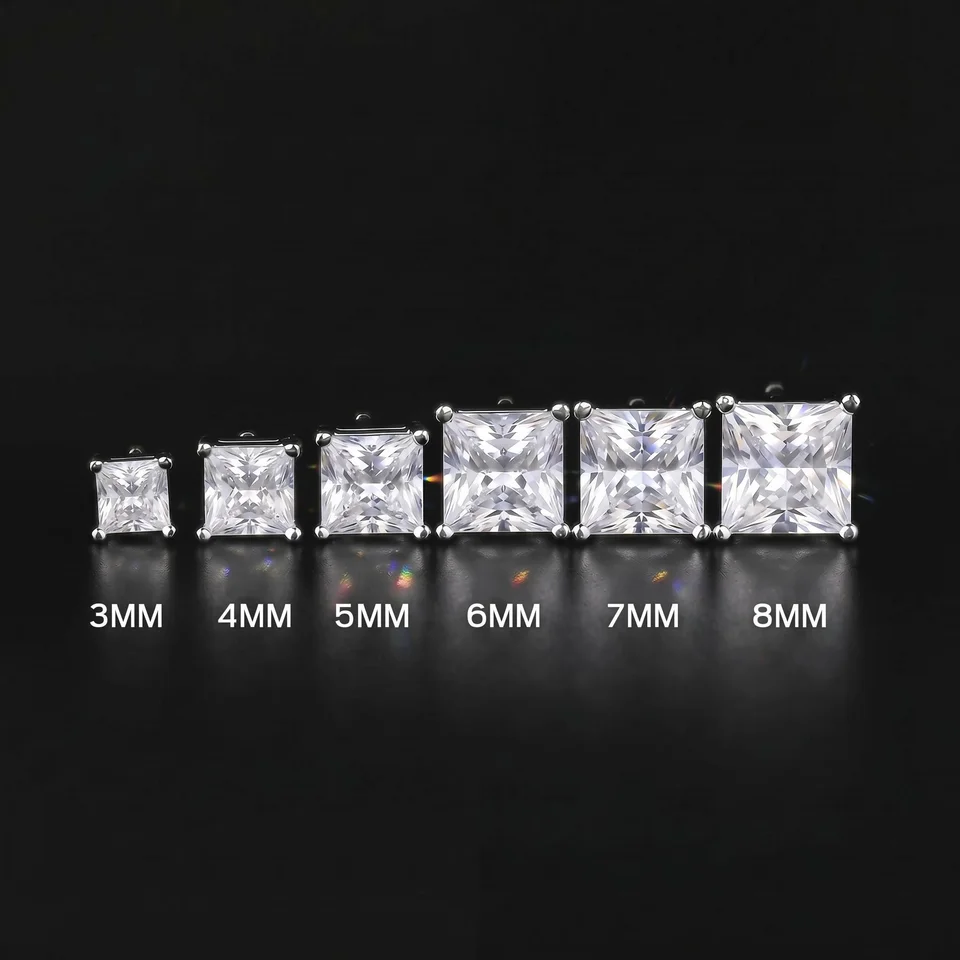 4-Prong Square Princess Cut Earrings (A Pair)